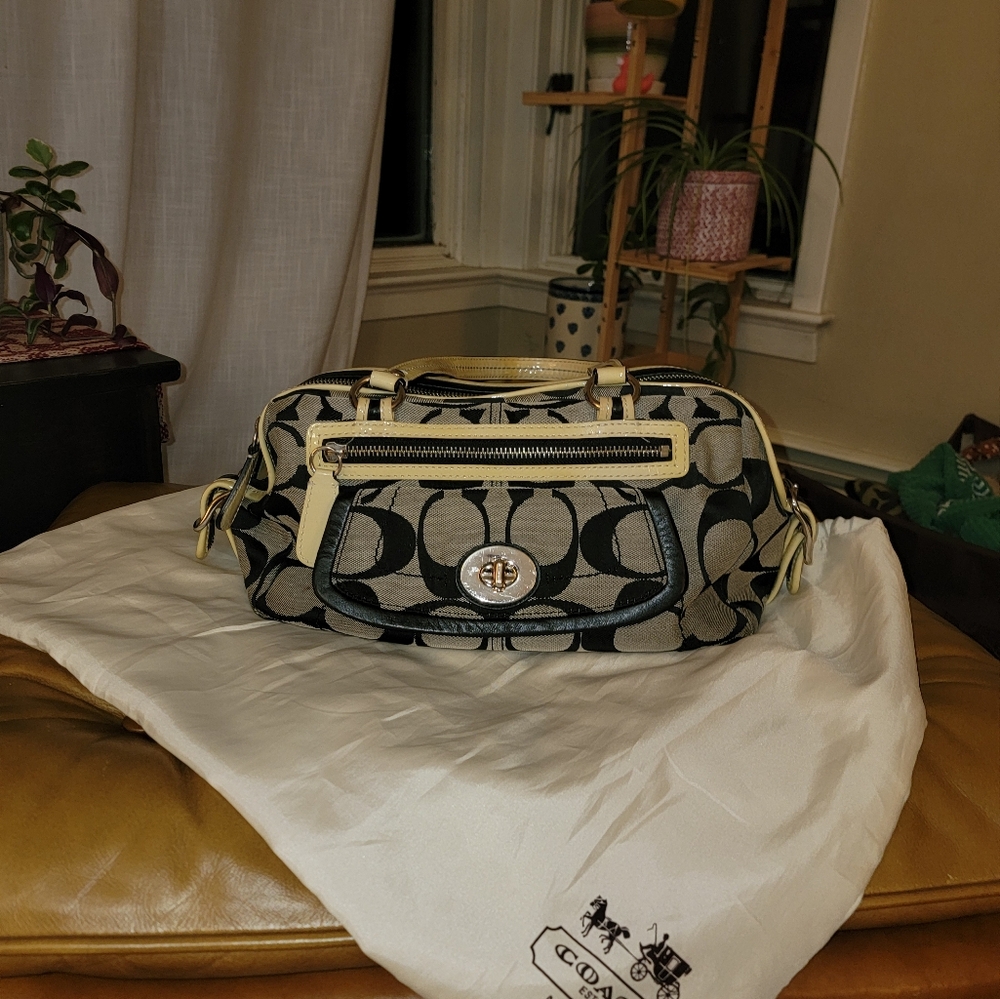 Coach Bonnie Signature Canvas Satchel with Patent Leather Trim